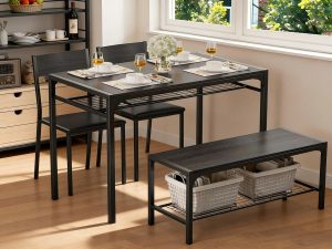 Table and 2 Chairs for 4 with Bench, 4 Piece Dining Table Set